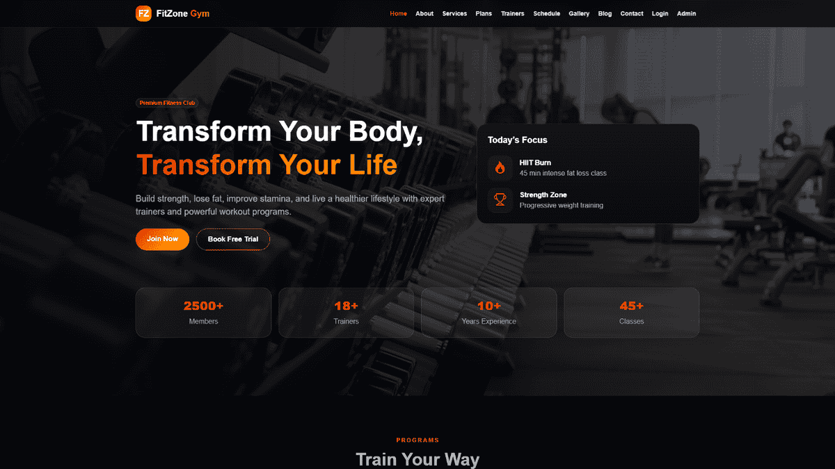 FitZone Gym Modern Fitness Website - Angular project source code preview