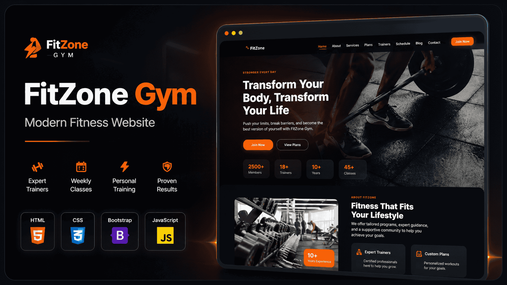 FitZone Gym Modern Fitness Website - HTML project source code preview